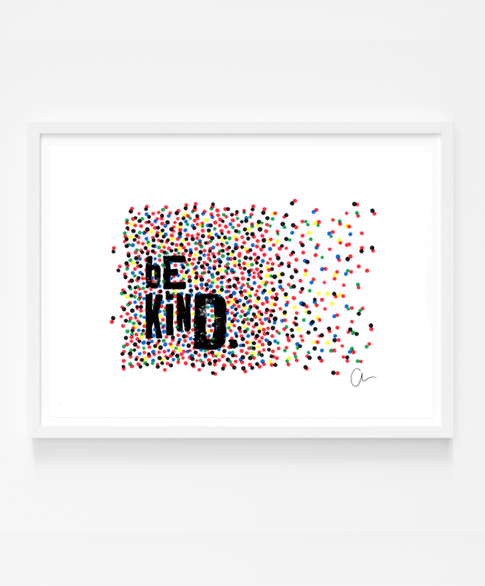Be Kind – original abstract doodle, created using letterpress, printmaking and marker pens, this is a one off piece